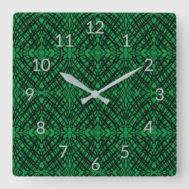 Horloge Carrée Simple Scribble | Carreaux miroir | Vert | (Recto)