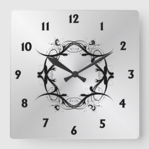 Horloge Carrée Simples Défilement Argent Face Numéros Noirs
