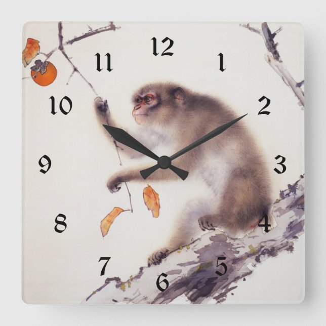 Horloge Carrée Singe dans un arbre persimmon (Recto)