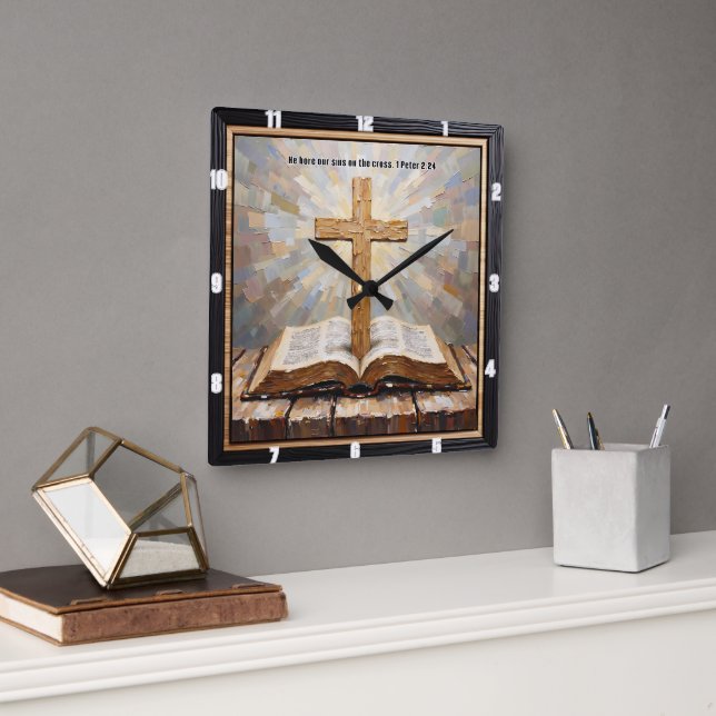 Horloge Carrée Sins Borne: Cross and Word (Bureau)