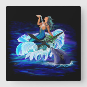 Horloge Carrée Sirène avec dauphin