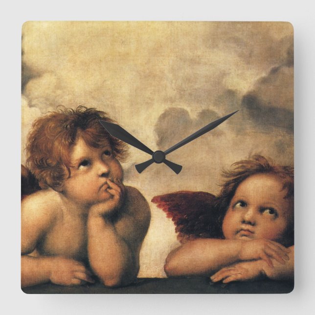 Horloge Carrée Sistine Madonna Angels par Raphael Sanzio (Recto)