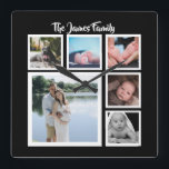 Horloge Carrée Six Photo Collage Matriplate<br><div class="desc">Six Photo et texte Modèle ...  simply add your own photographis and text to this great wall clock ...  easy to personalize ...  customizable photo matriplate from Ricaso - perfect gift-ideas</div>