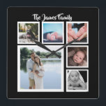 Horloge Carrée Six Photo Collage Matriplate<br><div class="desc">Six Photo et texte Modèle ...  simply add your own photographis and text to this great wall clock ...  easy to personalize ...  customizable photo matriplate from Ricaso - perfect gift-ideas</div>