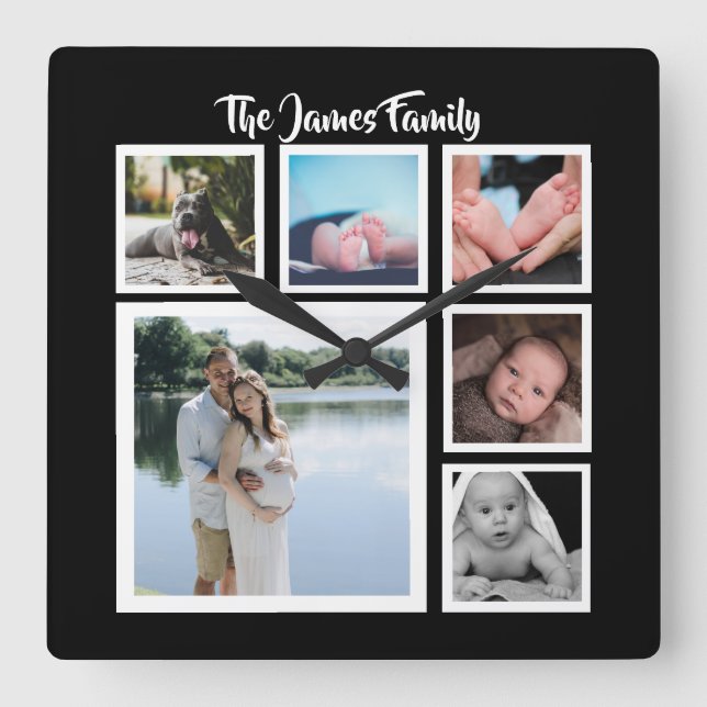 Horloge Carrée Six Photo Collage Matriplate (Recto)