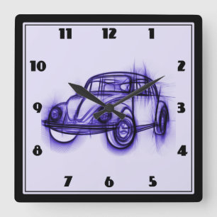 Horloge Carrée Sketch de la voiture cool