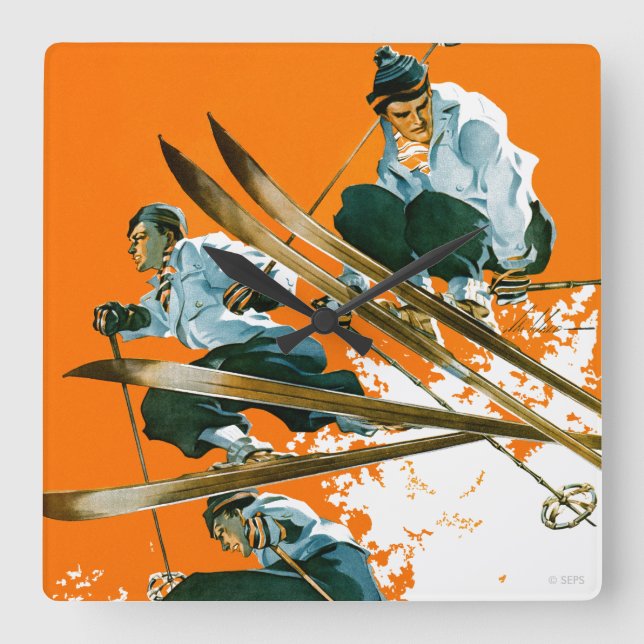 Horloge Carrée Ski Jumpers par Ski Weld (Recto)