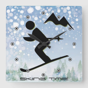 Horloge Carrée Skiing design Wall Clock