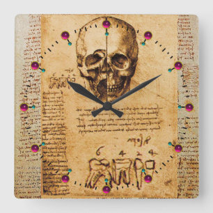 Horloge Carrée SKULL AND TEETH ,DENTAL CLINIC ,DENTIST Parchment