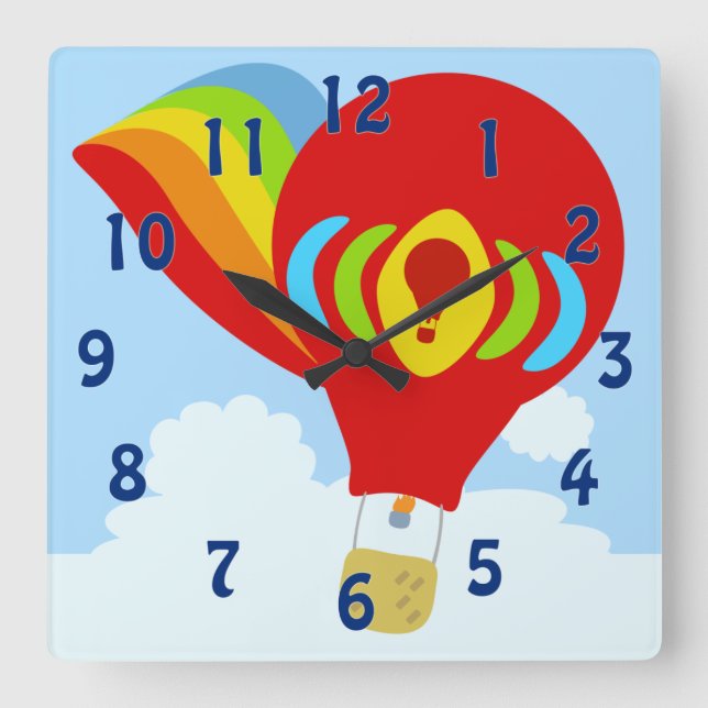 Horloge Carrée Sky High Rainbow Red Balloon Art (Recto)