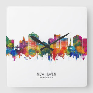 Horloge Carrée Skyline de New Haven Connecticut