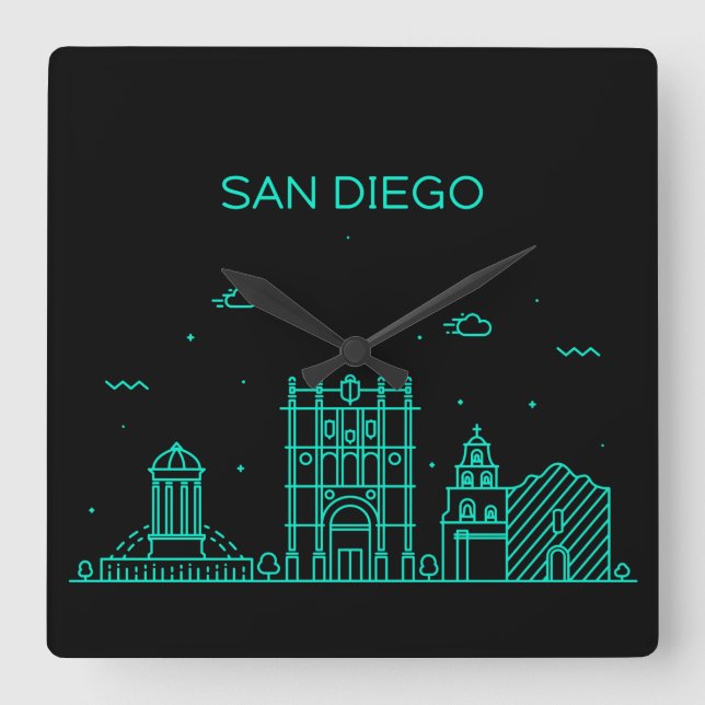 Horloge Carrée Skyline de San Diego (Recto)