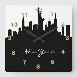 Horloge Carrée Skyline New York noir et blanc
