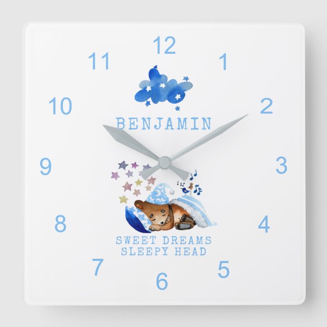 Horloge Carrée Sleeping Bear Sweet Dreams Sleepy Head Boy (Recto)
