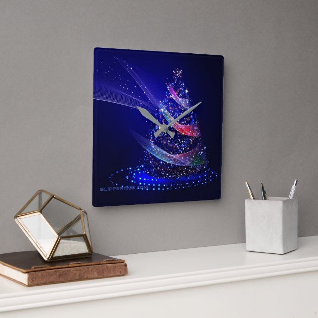 Horloge Carrée SlipperyJoe arbre de Noël numérique translucide ro (Bureau)