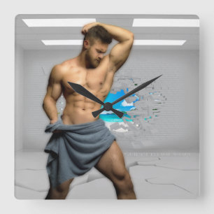 Horloge Carrée SlipperyJoe's Man serviette brisée mur de brique b