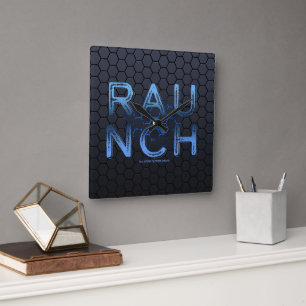 Horloge Carrée SlipperyJoe's runch métallique grandes lettres ble