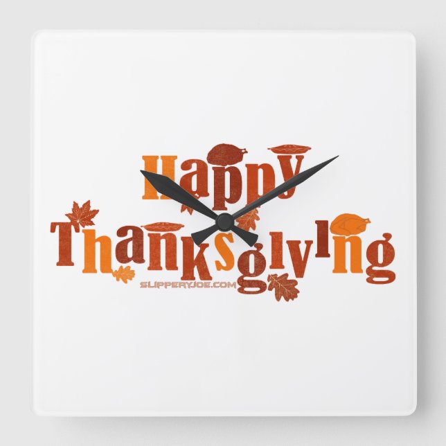 Horloge Carrée SlipperyJoe's Thanksgiving feuille brun orange tar (Recto)