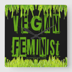 Horloge Carrée SlipperyJoe's Vegan feminist grass word block lett