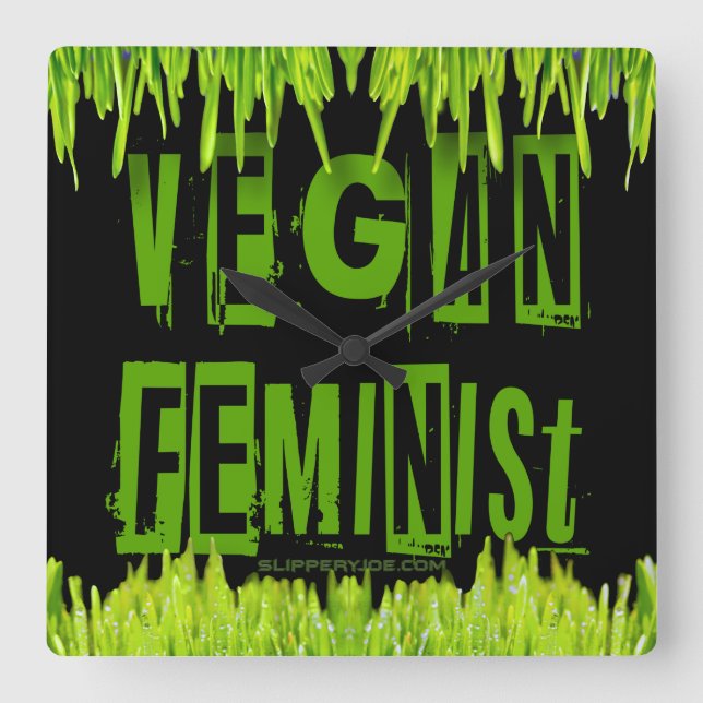 Horloge Carrée SlipperyJoe's Vegan feminist grass word block lett (Recto)