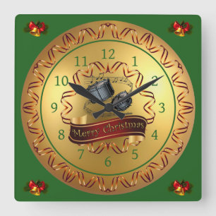 Horloge Carrée Snare Drums ~ Musical Scroll ~ “Merry Christmas”