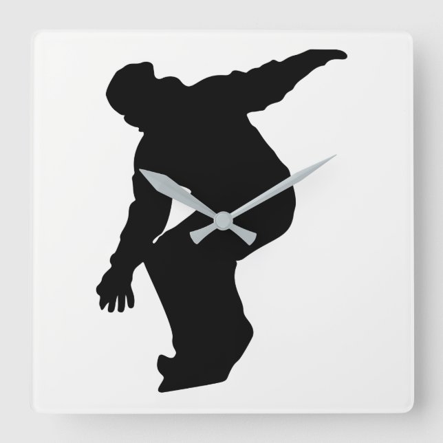Horloge Carrée Snowboardeur Silhouette (Recto)