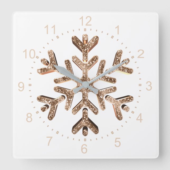 Horloge Carrée Snowflake Elegant Gold and White Christmas (Recto)