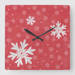 Horloge Carrée Snowflakes à la carte postale de Noël Eve