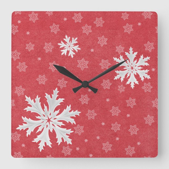 Horloge Carrée Snowflakes à la carte postale de Noël Eve (Recto)