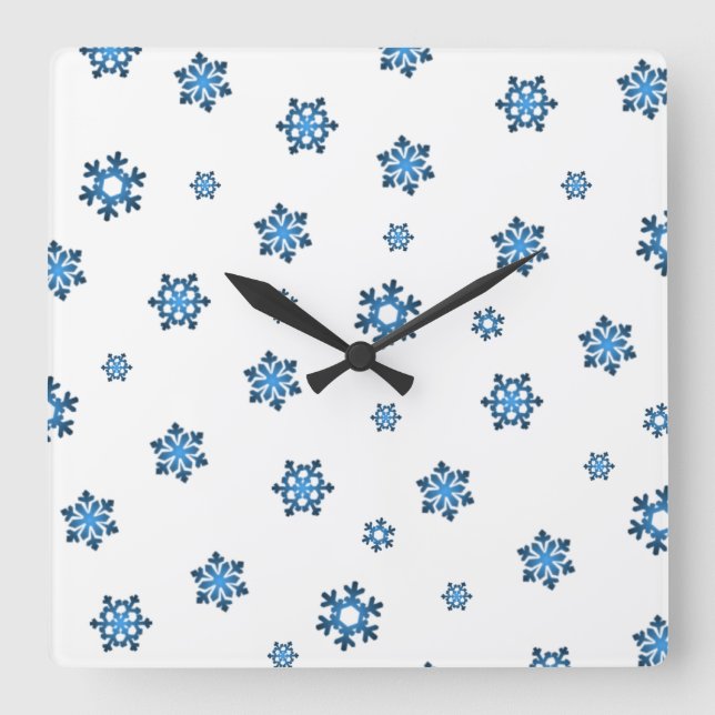 Horloge Carrée Snowflakes (bleu et noir) (Recto)