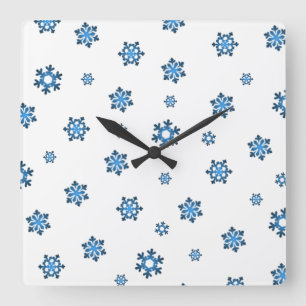 Horloge Carrée Snowflakes (bleu et noir)