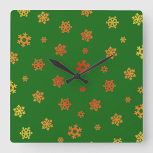Horloge Carrée Snowflakes (Rouge et Or) [Motif de Noël]