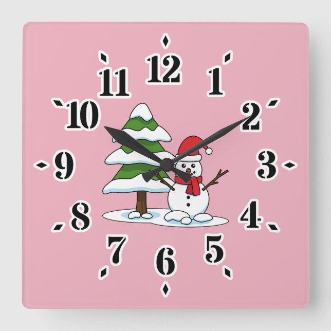 Horloge Carrée Snowman avec Snowman Pine Tree (Recto)