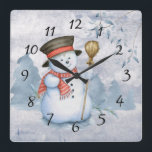 Horloge Carrée Snowman Watercolor Snow<br><div class="desc">Cute watercolor snowman Christmas clock.  Adorable.  Si cute for your holiday.   See matching products  Remember,  you can transfer this pattern to anything ‘zzle’ has available for purchase.  This veut make a special gift for that hard to buy person. This decoration can be used throughout the winter season.</div>