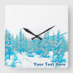 Horloge Carrée Snowy Blue Trees