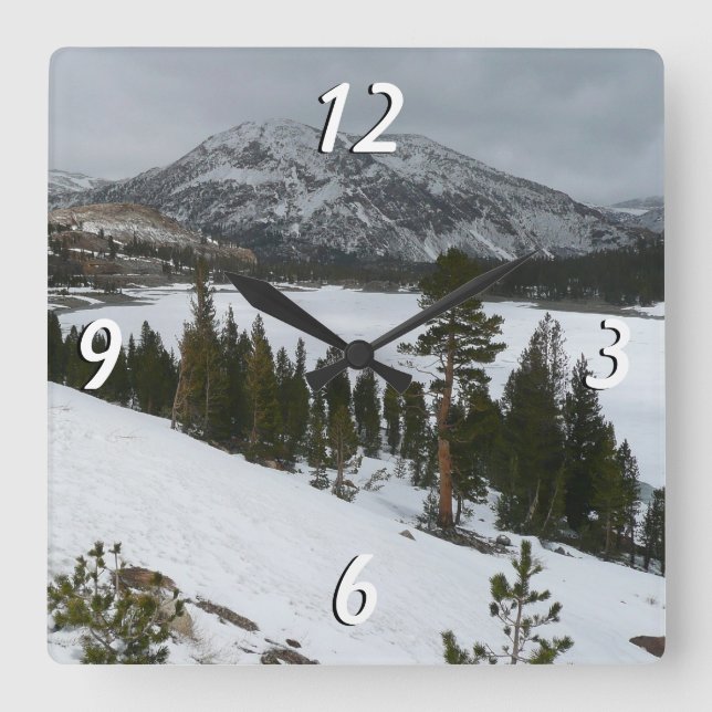 Horloge Carrée Snowy Ellery Lake California Paysage hivernal (Recto)