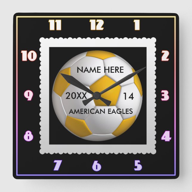 Horloge Carrée Soccer black and white clock with player (Recto)