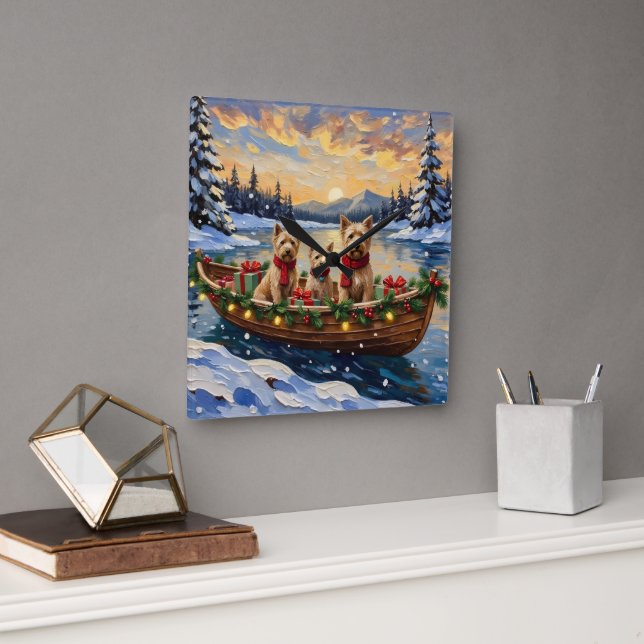 Horloge Carrée Soft Coated Wheaten Terrier Christmas Boat Holiday (Bureau)