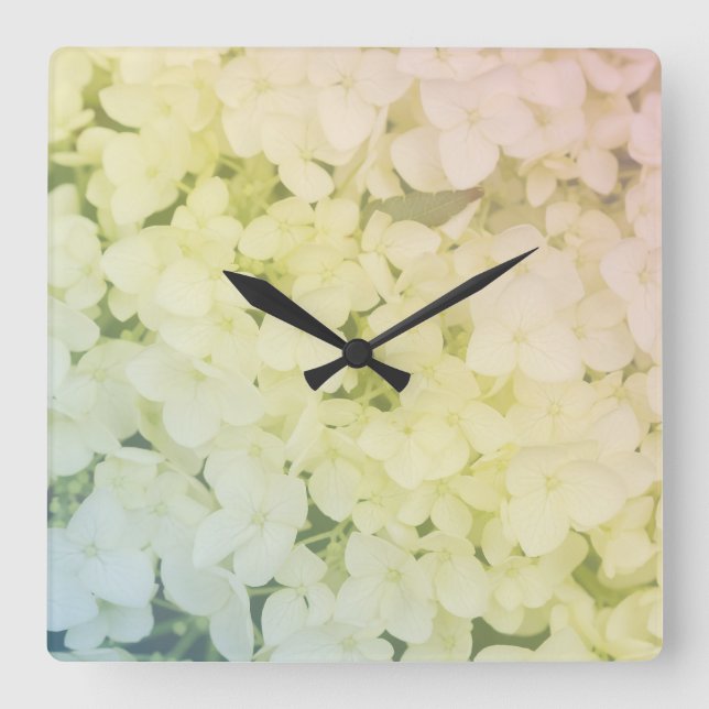 Horloge Carrée  Soft Pastel Rainbow Hydrangea (Recto)
