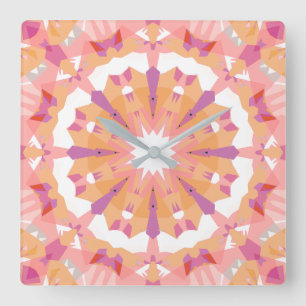 Horloge Carrée Soft Pastel Rose Peach Purple Star Décor Éclectiqu