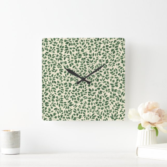 Horloge Carrée Soft Sage Green Botanical Leaf Foliage Pattern (Maison)