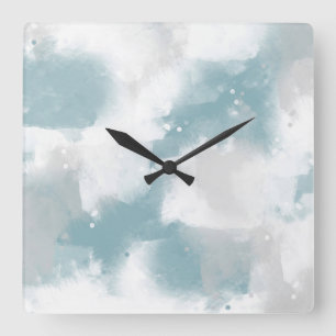 Horloge Carrée Soft Teal Gray & White Abstract