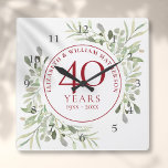 Horloge Carrée Soft Watercolour Leaves 40th Anniversary<br><div class="desc">Featuring delicate soft watercolour leaves,  this chic botanical 40th wedding anniversary design can design can be personalised with your special anniversary information in elegant ruby red text. Designed by Thisisnotme</div>