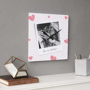 Horloge Carrée Sois ma Saint Valentin   photo personnalisée   Coe