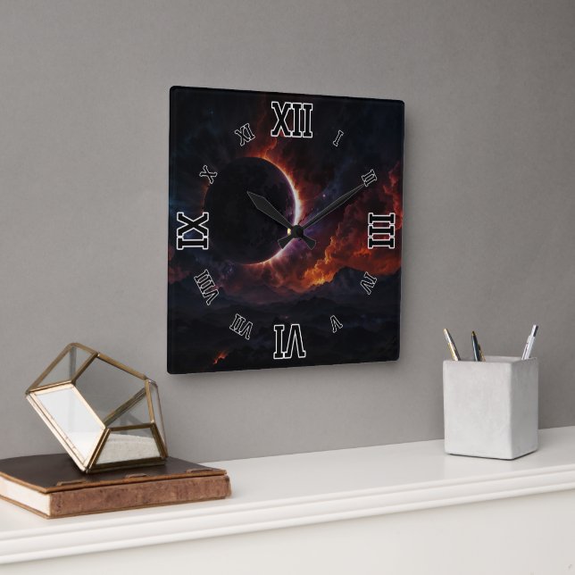 Horloge Carrée Solar Eclipse Chef-d'oeuvre cosmique Xzendor7 Art  (Bureau)