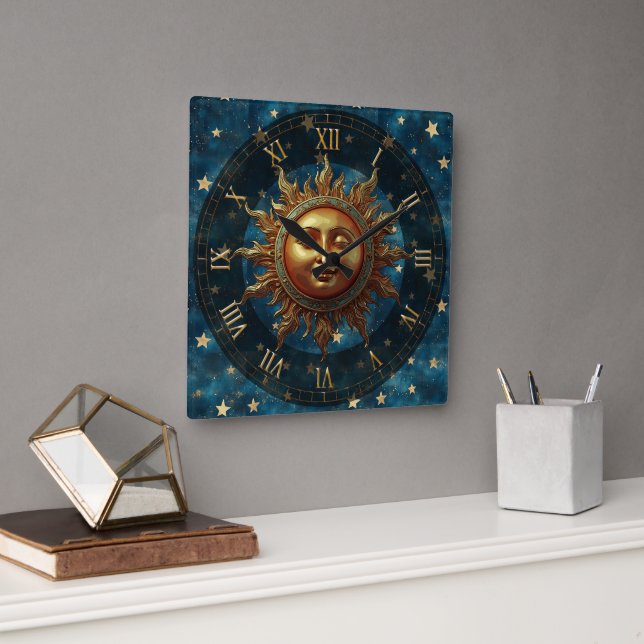Horloge Carrée Soleil Céleste (Bureau)
