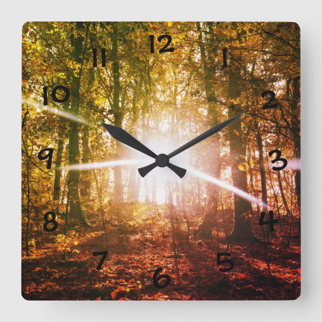 Horloge Carrée Soleil dans la forêt d'automne (Recto)