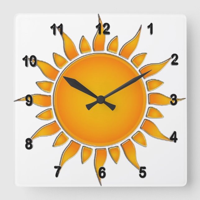 Horloge Carrée Soleil d'été jaune et orange radieux (Recto)