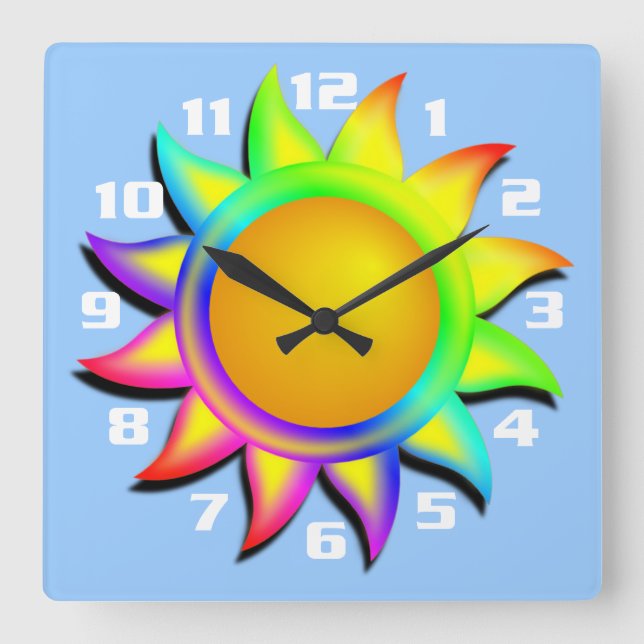 Horloge Carrée Soleil et ciel bleu (Recto)