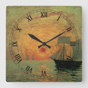 Horloge Carrée Soleil rouge par Maxime Maufra, impressionnisme Vi